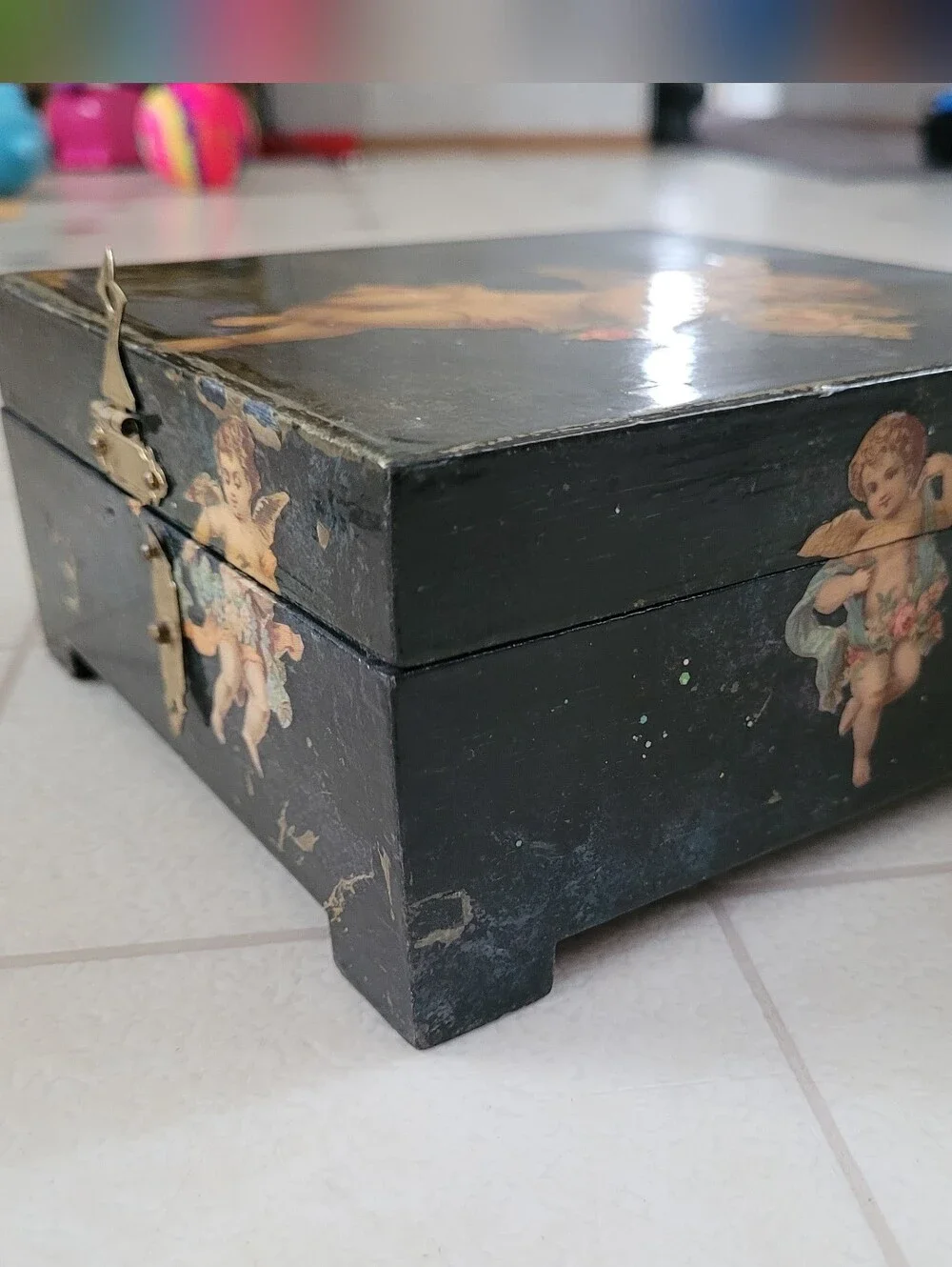 Whimsigoth Lacquer Trinket Jewelry Box Cherub Dark Romance Vintage Unique Gift